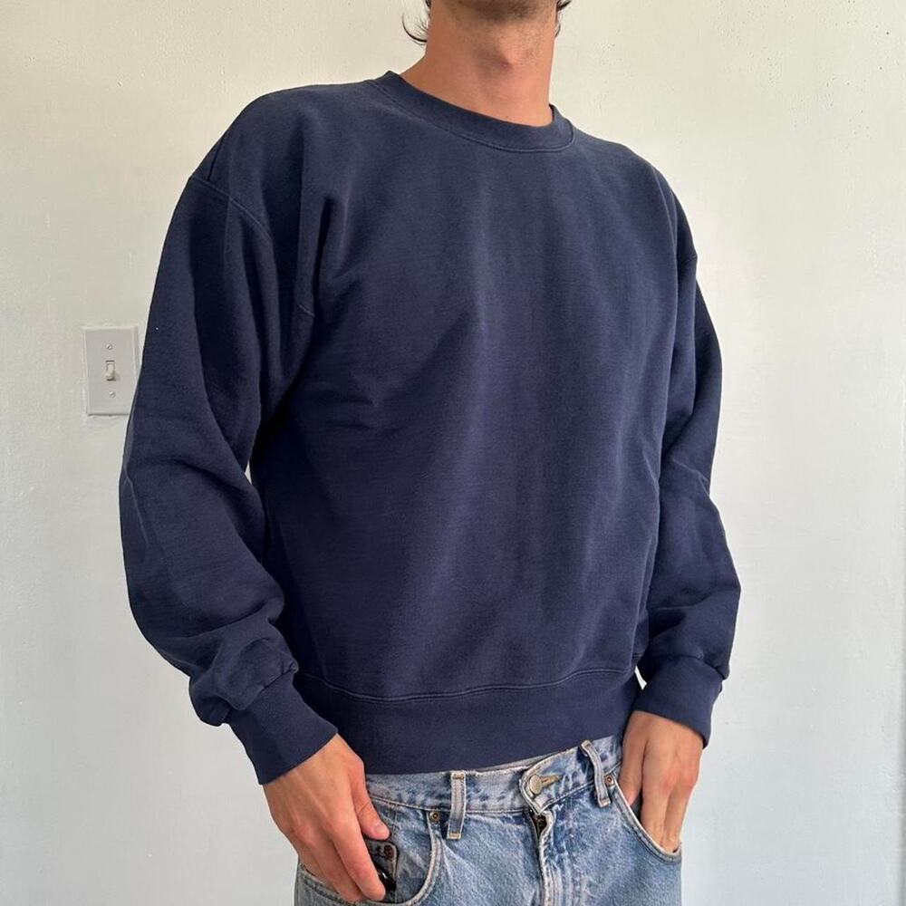 Vintage 90s Hanes Cotton Fade Blank Navy Crewneck Sweatshirt